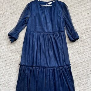 J. Crew Crewcuts Chiffon Tiered Navy Blue Holiday Dress 12